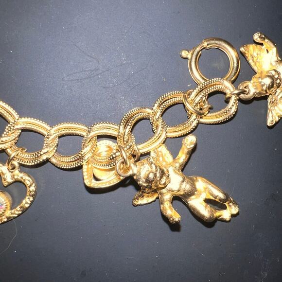 Vintage Kirks Folly Secret Of The Seven Angels Goldtone Charm Watch Bracelet SZ7 - Picture 4 of 16